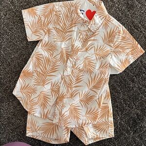Janie and Jack Tan Leaf Print Kids Set